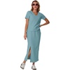 image:imageGRECERELLE 2026 Womens Summer WrinkleFree 2 Piece Skirt Sets with PocketsLight Blue