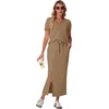 image:imageGRECERELLE 2026 Womens Summer WrinkleFree 2 Piece Skirt Sets with PocketsLight Coffee