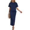 image:imageGRECERELLE 2026 Womens Summer WrinkleFree 2 Piece Skirt Sets with PocketsNavy Blue