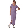 image:imageGRECERELLE 2026 Womens Summer WrinkleFree 2 Piece Skirt Sets with PocketsPurple