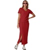image:imageGRECERELLE 2026 Womens Summer WrinkleFree 2 Piece Skirt Sets with PocketsRed
