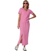 image:imageGRECERELLE 2026 Womens Summer WrinkleFree 2 Piece Skirt Sets with PocketsRose Red