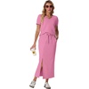 image:imageGRECERELLE 2026 Womens Summer WrinkleFree 2 Piece Skirt Sets with PocketsRose Red