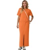 image:imageGRECERELLE 2026 Womens Summer WrinkleFree 2 Piece Skirt Sets with PocketsVibrant Orange