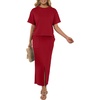 image:imageGRECERELLE 2026 Womens Summer WrinkleFree 2 Piece Skirt Sets with PocketsWine Red