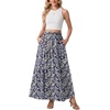 image:imageGRECERELLE Maxi Skirts for Women High Waist Tiered with PocketsDark Blue Palm Leaf