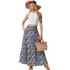 image:imageGRECERELLE Maxi Skirts for Women High Waist Tiered with PocketsDark Blue Palm Leaf