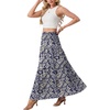 image:imageGRECERELLE Maxi Skirts for Women High Waist Tiered with PocketsDark Blue Palm Leaf