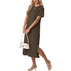 image:imageGRECERELLE Midi Dresses for Women  WrinkleFree Crewneck Split Long Dress for Work Travel Casual Versatile with PocketArmy Green