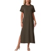 image:imageGRECERELLE Midi Dresses for Women  WrinkleFree Crewneck Split Long Dress for Work Travel Casual Versatile with PocketArmy Green