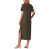 image:imageGRECERELLE Midi Dresses for Women  WrinkleFree Crewneck Split Long Dress for Work Travel Casual Versatile with PocketArmy Green