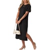 image:imageGRECERELLE Midi Dresses for Women  WrinkleFree Crewneck Split Long Dress for Work Travel Casual Versatile with PocketBlack