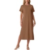 image:imageGRECERELLE Midi Dresses for Women  WrinkleFree Crewneck Split Long Dress for Work Travel Casual Versatile with PocketCamel