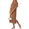image:imageGRECERELLE Midi Dresses for Women  WrinkleFree Crewneck Split Long Dress for Work Travel Casual Versatile with PocketCamel