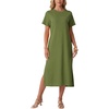 image:imageGRECERELLE Midi Dresses for Women  WrinkleFree Crewneck Split Long Dress for Work Travel Casual Versatile with PocketDill Green