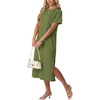 image:imageGRECERELLE Midi Dresses for Women  WrinkleFree Crewneck Split Long Dress for Work Travel Casual Versatile with PocketDill Green