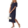 image:imageGRECERELLE Midi Dresses for Women  WrinkleFree Crewneck Split Long Dress for Work Travel Casual Versatile with PocketNavy Blue
