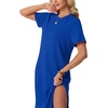 image:imageGRECERELLE Midi Dresses for Women  WrinkleFree Crewneck Split Long Dress for Work Travel Casual Versatile with PocketRoyal Blue