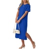 image:imageGRECERELLE Midi Dresses for Women  WrinkleFree Crewneck Split Long Dress for Work Travel Casual Versatile with PocketRoyal Blue