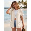 image:imageGRECERELLE Short Sleeve Cardigan for Women Lightweight Summer with Pockets Open Front Casual Beach Cover Ups 2026Aivory White