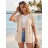 image:imageGRECERELLE Short Sleeve Cardigan for Women Lightweight Summer with Pockets Open Front Casual Beach Cover Ups 2026Apricot