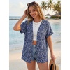image:imageGRECERELLE Short Sleeve Cardigan for Women Lightweight Summer with Pockets Open Front Casual Beach Cover Ups 2026Blue Small Flower