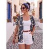 image:imageGRECERELLE Short Sleeve Cardigan for Women Lightweight Summer with Pockets Open Front Casual Beach Cover Ups 2026Colorful Banana Leaf