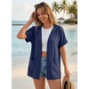 image:imageGRECERELLE Short Sleeve Cardigan for Women Lightweight Summer with Pockets Open Front Casual Beach Cover Ups 2026Dark Blue