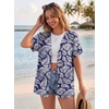 image:imageGRECERELLE Short Sleeve Cardigan for Women Lightweight Summer with Pockets Open Front Casual Beach Cover Ups 2026Dark Blue Palm Leaf