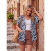 image:imageGRECERELLE Short Sleeve Cardigan for Women Lightweight Summer with Pockets Open Front Casual Beach Cover Ups 2026Dark Blue Palm Leaf