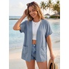 image:imageGRECERELLE Short Sleeve Cardigan for Women Lightweight Summer with Pockets Open Front Casual Beach Cover Ups 2026Haze Blue