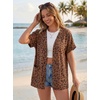 image:imageGRECERELLE Short Sleeve Cardigan for Women Lightweight Summer with Pockets Open Front Casual Beach Cover Ups 2026Leopard Print Coffee
