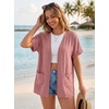 image:imageGRECERELLE Short Sleeve Cardigan for Women Lightweight Summer with Pockets Open Front Casual Beach Cover Ups 2026Peach Pink