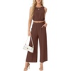 image:imageGRECERELLE Two Piece Sets for Women Summer Crop Top Wide Leg Pants 2026Coffee