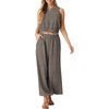 image:imageGRECERELLE Two Piece Sets for Women Summer Crop Top Wide Leg Pants 2026Wh Brown Pinstripe