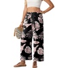 image:imageGRECERELLE Wide Leg Pants for Women Elastic High Waisted Palazzo TrousersBlack Palm Leaf