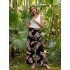 image:imageGRECERELLE Wide Leg Pants for Women Elastic High Waisted Palazzo TrousersBlack Palm Leaf