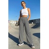 image:imageGRECERELLE Wide Leg Pants for Women Elastic High Waisted Palazzo TrousersBlack White Plaid