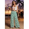 image:imageGRECERELLE Wide Leg Pants for Women Elastic High Waisted Palazzo TrousersGreen White Flower