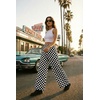image:imageGRECERELLE Wide Leg Pants for Women Elastic High Waisted Palazzo TrousersMiddle Black White Plaid
