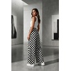image:imageGRECERELLE Wide Leg Pants for Women Elastic High Waisted Palazzo TrousersMiddle Black White Plaid
