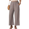 image:imageGRECERELLE Wide Leg Pants for Women Elastic High Waisted Palazzo TrousersWh Brown Pinstripe