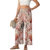 image:imageGRECERELLE Wide Leg Pants for Women Elastic High Waisted Palazzo TrousersWhite Red Paisley