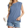 image:imageGRECERELLE Women 2026 Cap Sleeve Tops Summer Casual Tee Shirt Loose Crew Neck Basic Tank Trendy Work Vacation Outfits S2XLDenim Blue