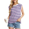 image:imageGRECERELLE Women 2026 Cap Sleeve Tops Summer Casual Tee Shirt Loose Crew Neck Basic Tank Trendy Work Vacation Outfits S2XLStripe Purple