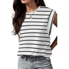 image:imageGRECERELLE Women 2026 Cap Sleeve Tops Summer Casual Tee Shirt Loose Crew Neck Basic Tank Trendy Work Vacation Outfits S2XLWhite Black Stripe