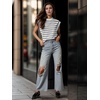 image:imageGRECERELLE Women 2026 Cap Sleeve Tops Summer Casual Tee Shirt Loose Crew Neck Basic Tank Trendy Work Vacation Outfits S2XLWhite Black Stripe