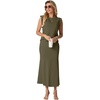 image:imageGRECERELLE Women Summer 2 Piece Sets Round Neck WrinkleFree Top amp Elastic Waist Midi Fishtail Skirt with PocketsXS3XLArmy Green