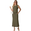 image:imageGRECERELLE Women Summer 2 Piece Sets Round Neck WrinkleFree Top amp Elastic Waist Midi Fishtail Skirt with PocketsXS3XLArmy Green