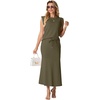 image:imageGRECERELLE Women Summer 2 Piece Sets Round Neck WrinkleFree Top amp Elastic Waist Midi Fishtail Skirt with PocketsXS3XLArmy Green